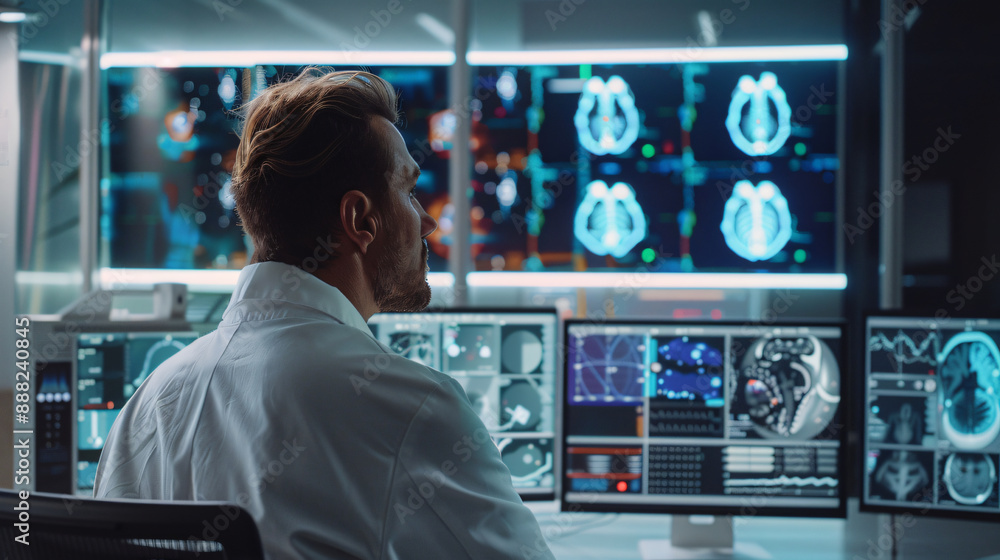 Scientist Studying Brain Scans Scientist Studying Brain Scans
