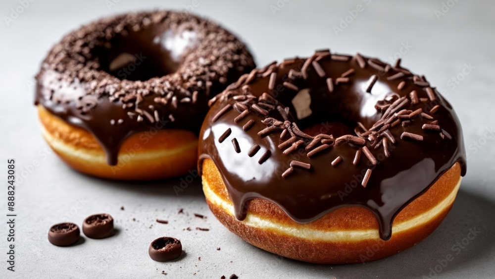 Chocolate glazed donuts with sprinkles ready to indulge Chocolate glazed donuts with sprinkles ready to indulge