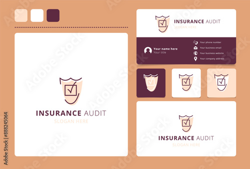 Insurance audit logo design featuring a shield protecting a check mark