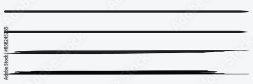 Straight line vector brush strokes. Black hand drawn stripes, smears. Chinese or Japanese calligraphy brushstrokes set. 
