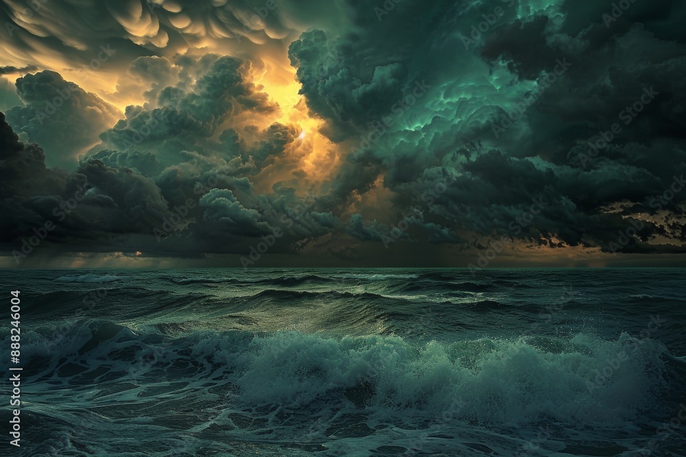 Fototapeta premium Dark and Foreboding Cloud Storm Approaching Over Ocean Generative Illustration