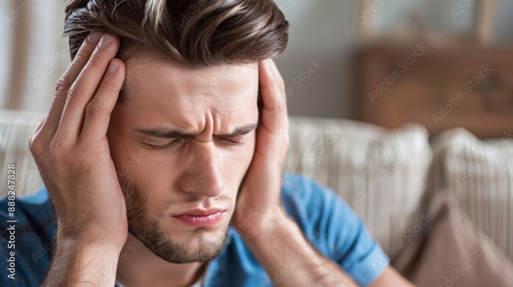 Fototapeta premium Young Man Suffering from Severe Headache or Migraine