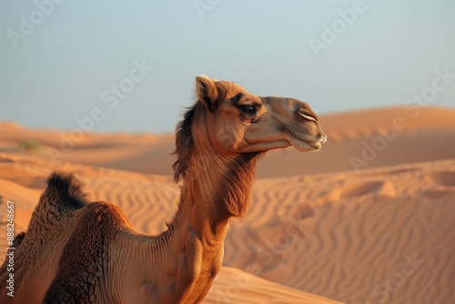 Camel at desert resort in Oman February 8 2024 photo