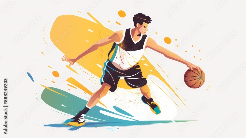 Fototapeta premium Dynamic Basketball Player Illustration: Dribbling with Skill and Passion