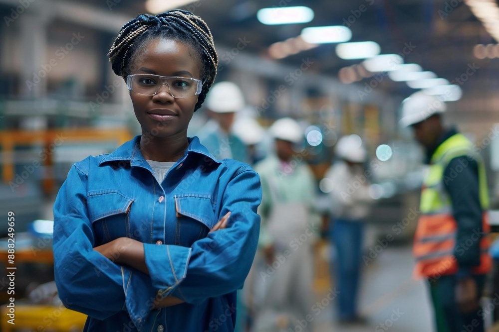 Young African American Woman Leading Innovative Factory Team in Advancing Industry Technology Young African American Woman Leading Innovative Factory Team in Advancing Industry Technology