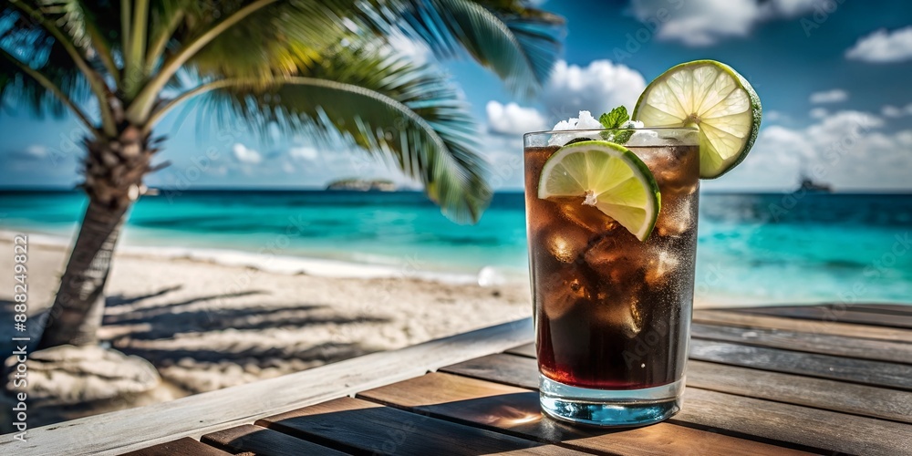 Cuba Libre cocktail with ice cubes and lime, refreshing cocktail, cola cocktail Cuba Libre cocktail with ice cubes and lime, refreshing cocktail, cola cocktail