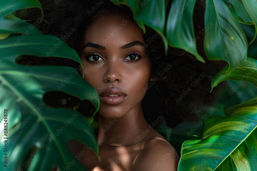 Youthful African American Beauty: Embracing Eco-Friendly Practices with Tropical Leaf Youthful African American Beauty: Embracing Eco-Friendly Practices with Tropical Leaf