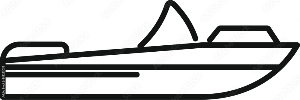 Minimalist line icon of a motor yacht speedboat sailing on water surface Minimalist line icon of a motor yacht speedboat sailing on water surface