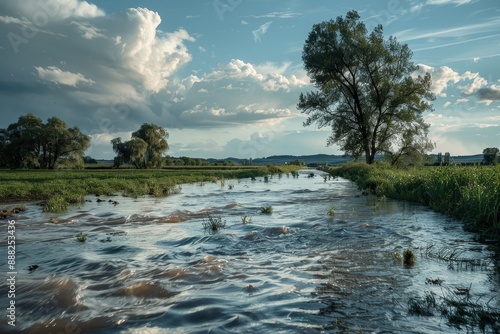 Czech Republic s Dobrany town faces flooded Radbuza River damaging crops part of European agriculture adapting to climate change photo