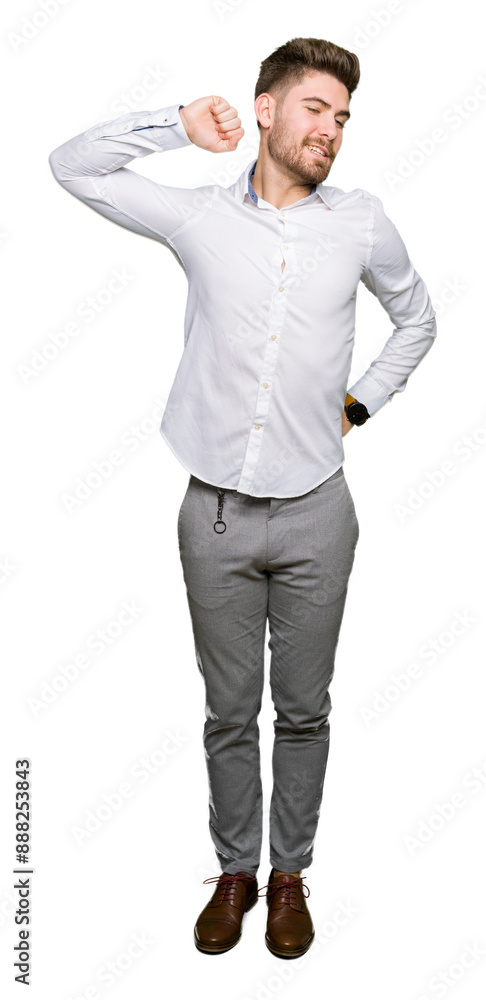 Young handsome business man stretching back, tired and relaxed, sleepy and yawning for early morning Young handsome business man stretching back, tired and relaxed, sleepy and yawning for early morning