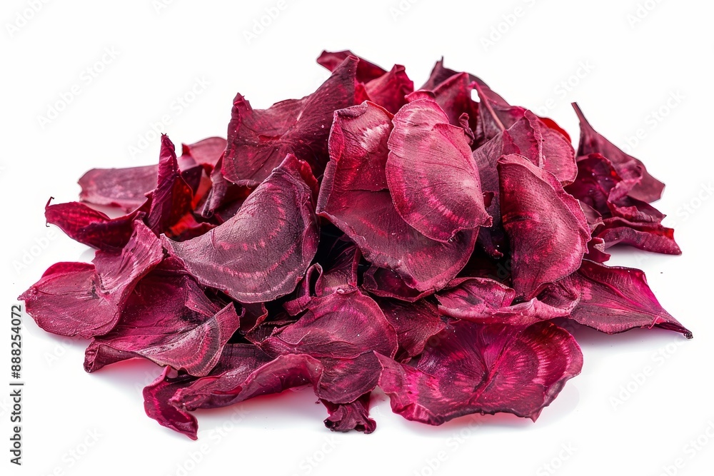 Dehydrated beetroot flakes on white background High nutrition Dehydrated beetroot flakes on white background High nutrition