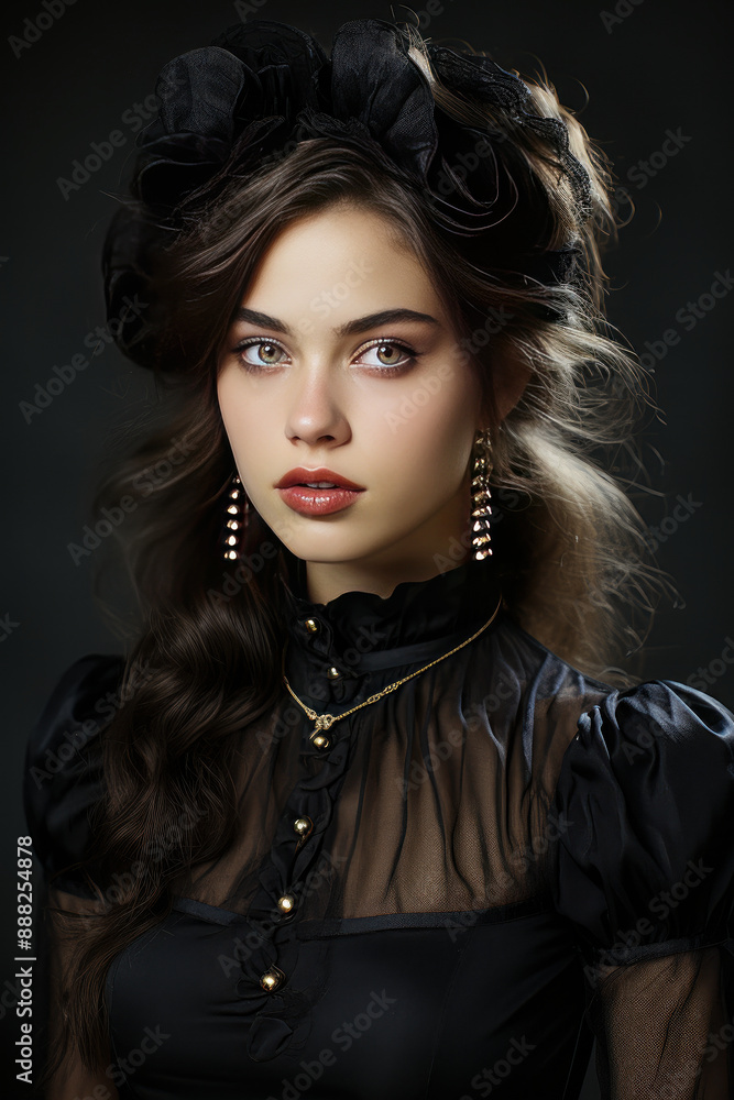 Elegant woman in black attire with beret Elegant woman in black attire with beret
