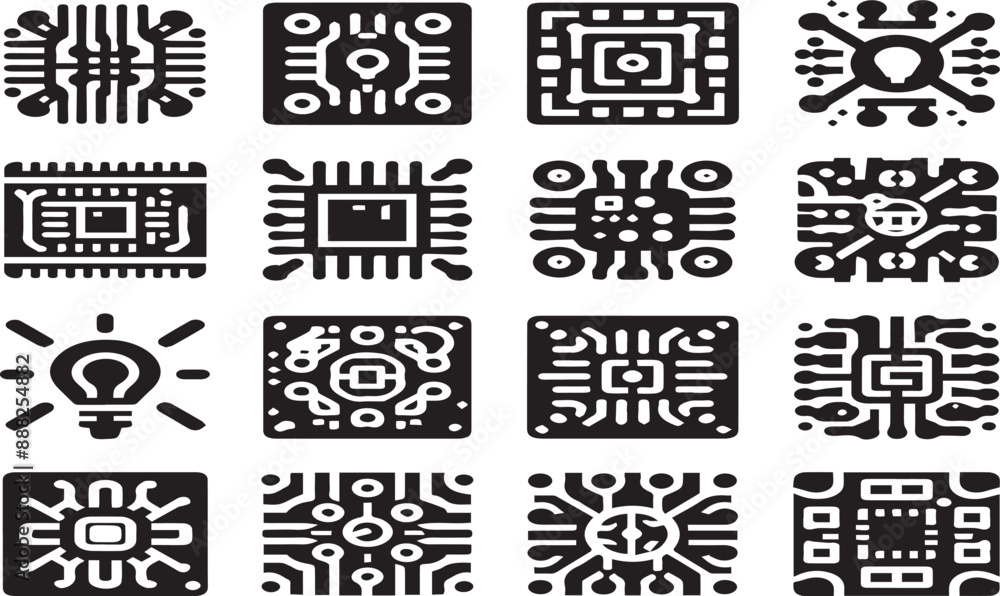 Print circuit board icon set Solid vector icons collection. vector icon, white background Print circuit board icon set Solid vector icons collection. vector icon, white background