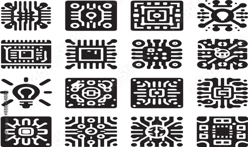 Print  circuit board icon set Solid vector icons collection. vector icon, white background