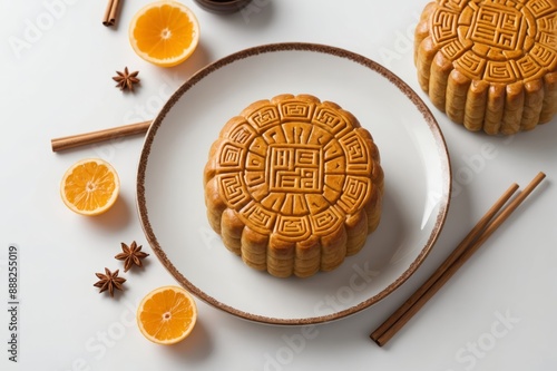 Mid-Autumn Festival moon cake on white background photo