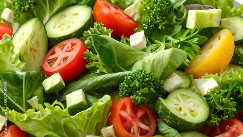 Detailed and realistic illustration of Vegetable Salad, focusing on the texture and color of the ingredients