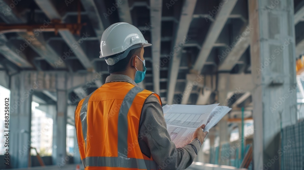 Engineer Inspecting Bridge with Blueprint. generative AI Engineer Inspecting Bridge with Blueprint. generative AI