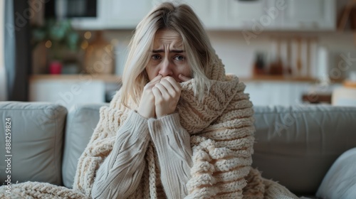 A woman in warm blanket photo