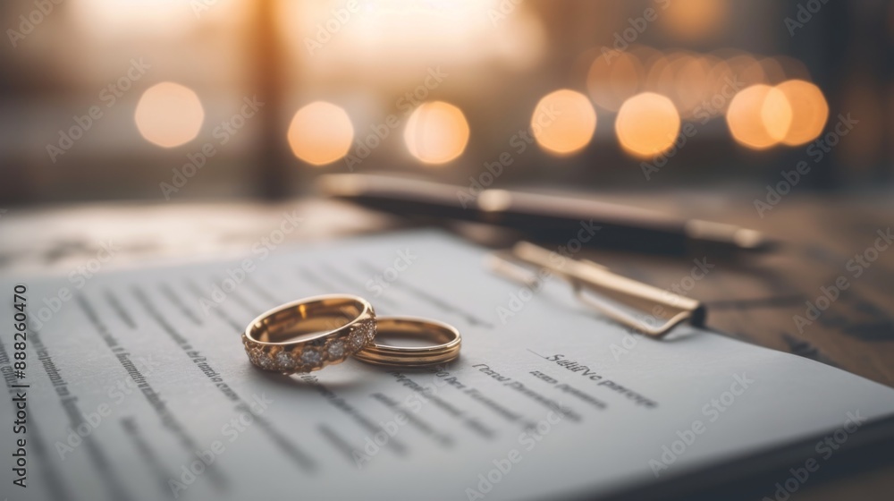 Wedding rings placed on a contract Wedding rings placed on a contract