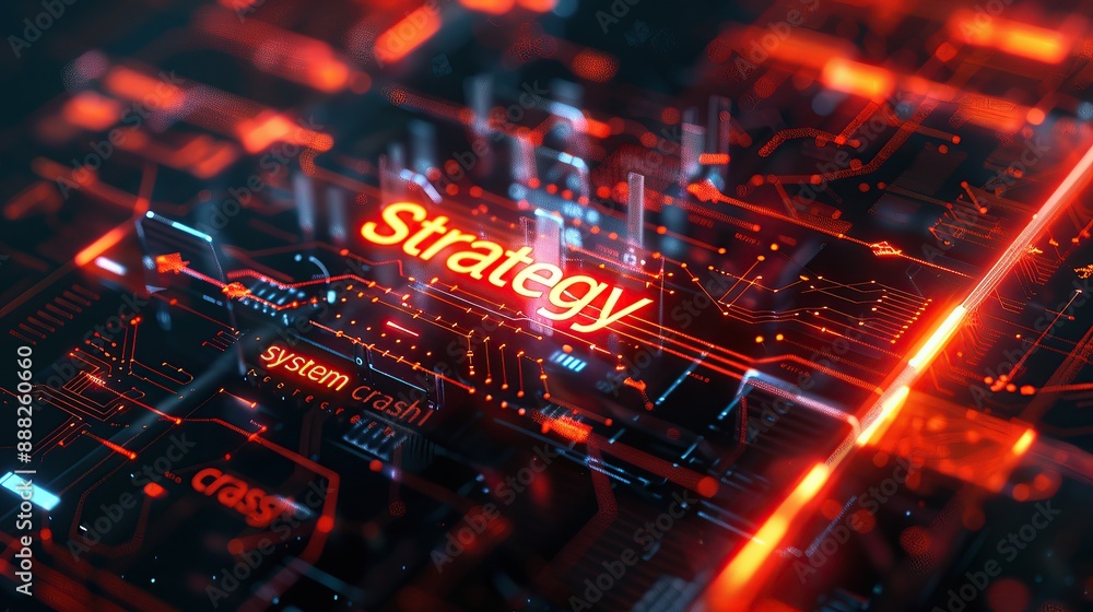 Obraz premium 3D rendering of strategy with system crash digital theme