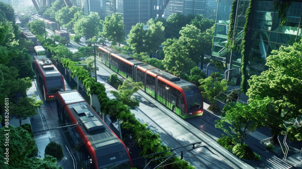 Fototapeta premium Eco-Friendly Public Transportation for Urban Sustainability. generative AI