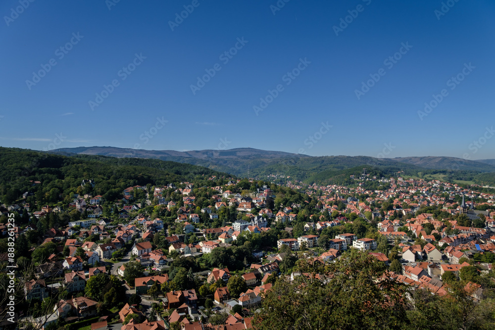 The beautiful fairytale Wernigerode and its picturesque colorful half-timbered houses. Medieval street with half-timbered houses.
