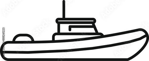 Simple black and white icon of a rubber motor boat floating on water surface