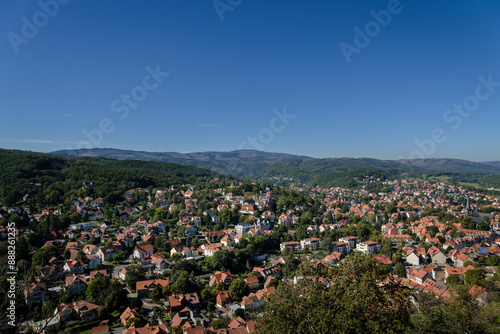 Obraz na płótnie The beautiful fairytale Wernigerode and its picturesque colorful half-timbered houses. Medieval street with half-timbered houses. w salonie