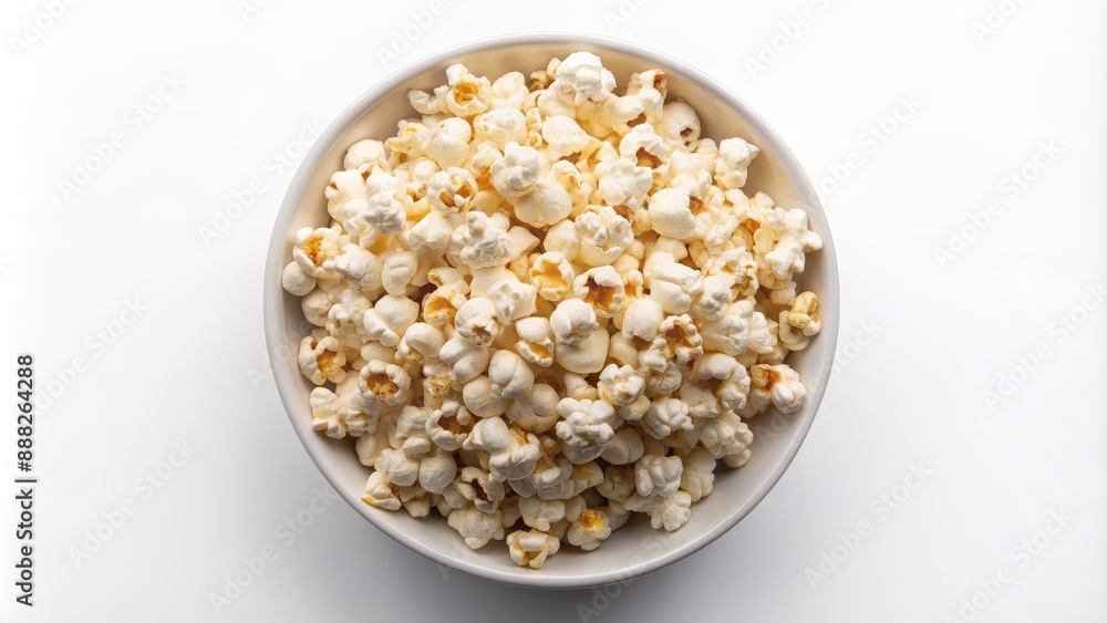 Top View of a White Bowl Full of Buttery Popcorn, Bowl, White, Popcorn, Movie Snacks Top View of a White Bowl Full of Buttery Popcorn, Bowl, White, Popcorn, Movie Snacks