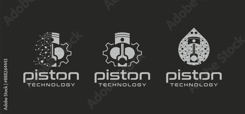 Engine Repair Maintenance Logo Piston and gear service Automotive engine mechanical technology logo
