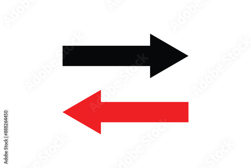 icon set. Red and black arrow vector set. Vector set of trendy long arrows pointing left and right in flat style. Long arrows pointing horizontal.