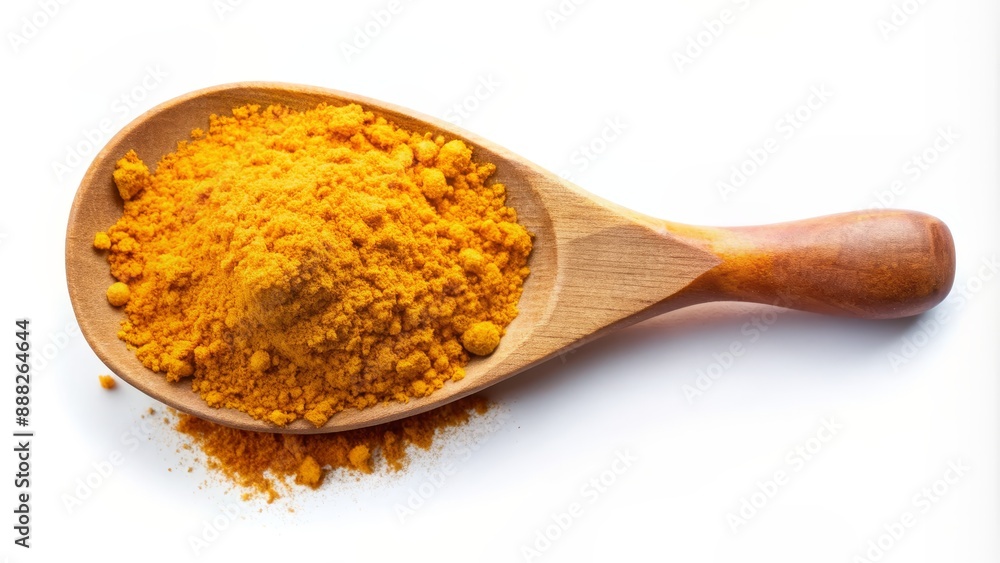 Top View of Turmeric Powder in Wooden Spoon, turmeric , spice , powder , indian Top View of Turmeric Powder in Wooden Spoon, turmeric , spice , powder , indian