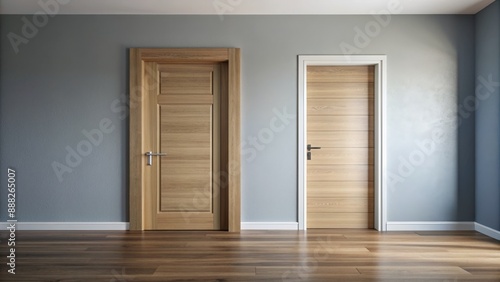 Two Wooden Doors with Grey Wall and Wooden Floor, interior, design, home, room , doors, wooden