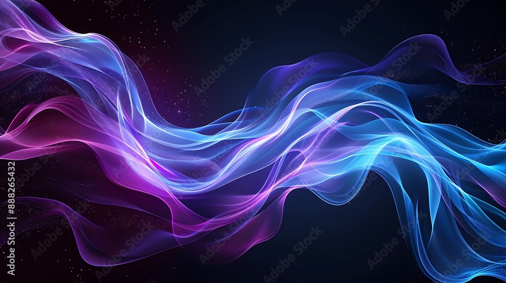 Vector design with flowing blue and purple waves on a black background, perfect for banners. Vector design with flowing blue and purple waves on a black background, perfect for banners.
