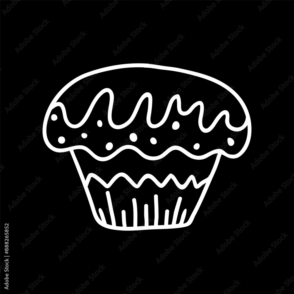 A cute hand-drawn muffin in black and white, a pastry doodle, a cake icon A cute hand-drawn muffin in black and white, a pastry doodle, a cake icon