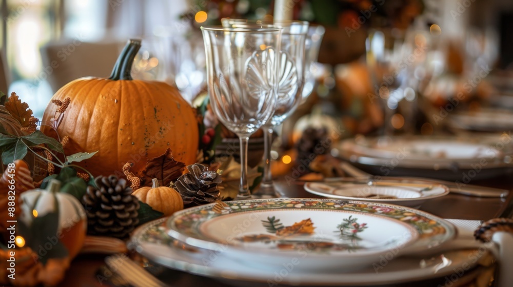Thanksgiving Table Setting with Pumpkin Centerpiece and Autumn Decor Thanksgiving Table Setting with Pumpkin Centerpiece and Autumn Decor