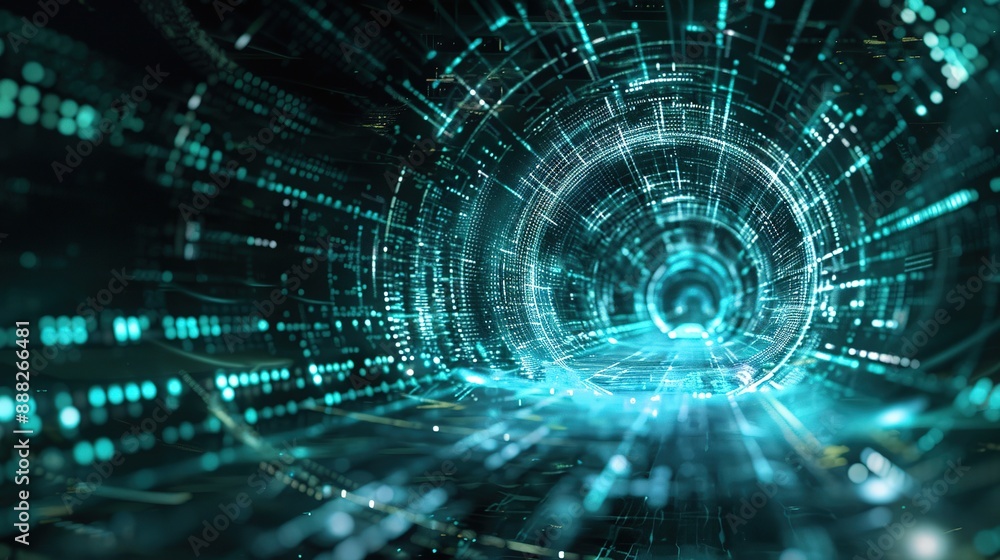 Abstract Digital Tunnel With Blue and Green Lights Abstract Digital Tunnel With Blue and Green Lights