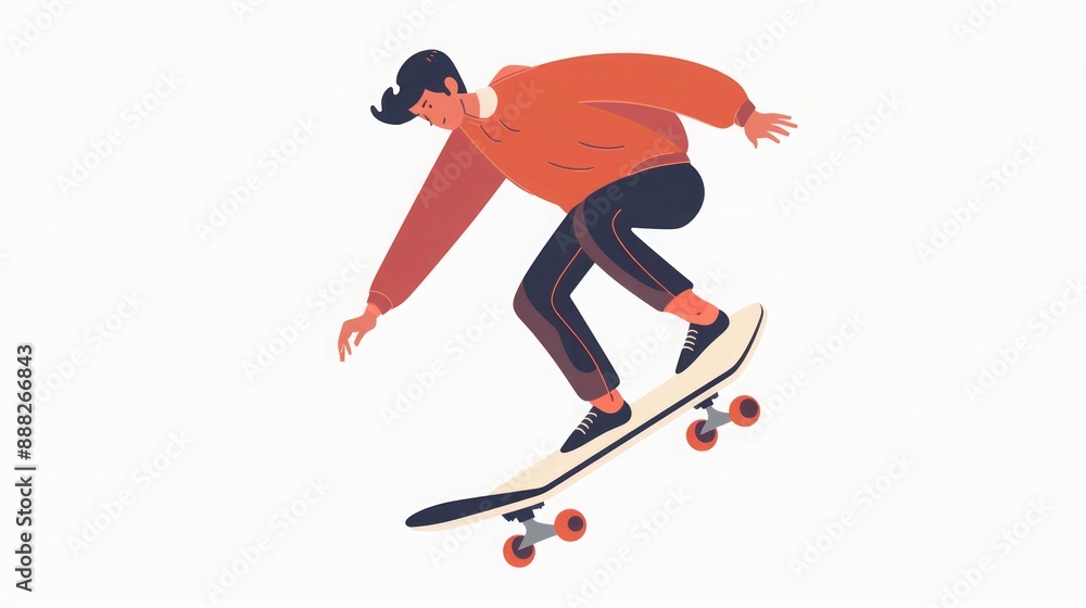 Fototapeta premium Skateboarding Illustration: Young Man Performing a Trick