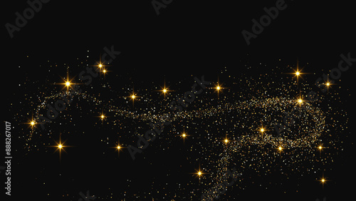 Gold glittering confetti wave and stardust