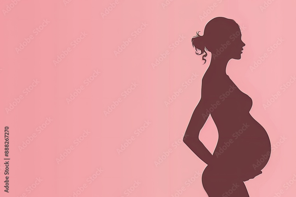 Silhouette of Pregnant Woman on Pink Background Silhouette of Pregnant Woman on Pink Background