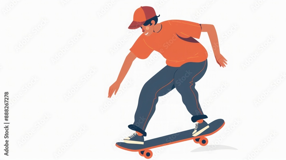 Obraz premium Skateboarding Illustration: A Young Man Enjoying the Ride