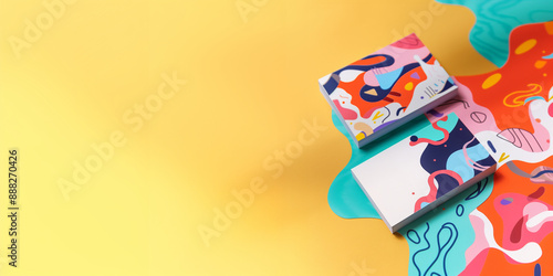 Creative Business Card Mockup with Vibrant Artistic Design on Colorful Abstract Background – Perfect for Artists and Designers