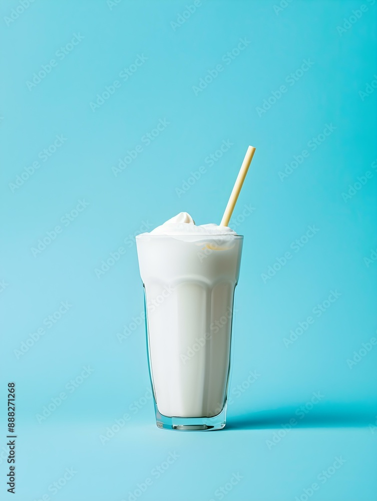 White Summer Drink on a blue Background with Sunlight and Shadows White Summer Drink on a blue Background with Sunlight and Shadows