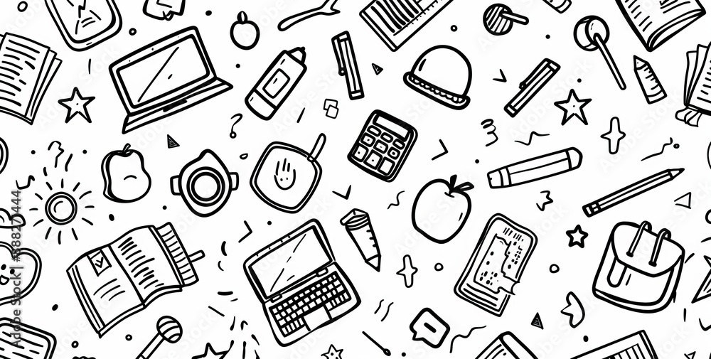 An icon set of hand-drawn, doodled, and modern illustrations themed around Back to School.