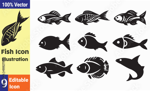 Fish icon, logo vector illustration design EPS