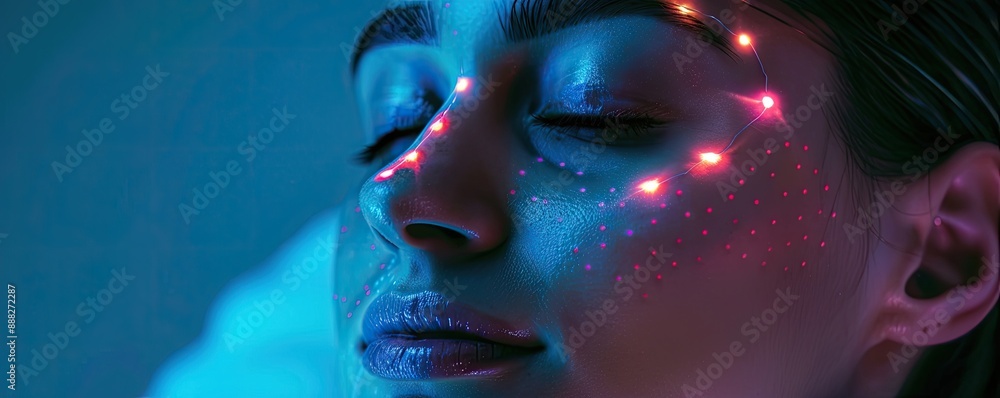 Close-up of Woman with LED Face Lights