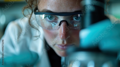 A scientist investigates samples under a microscope in a laboratory, demonstrating keen analytical skills, investigation techniques, and scientific inquiry in a detailed experimental study.