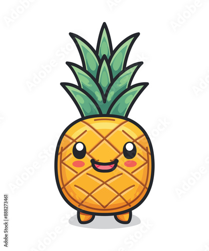 Floating pineapple cartoon vector icon Illustration, Food Nature Icon Concept Isolated Vector. Flat Cartoon Style