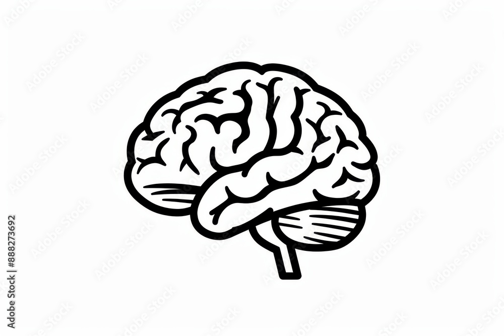 Simple black and white brain illustration, symbolizing knowledge and intelligence in a minimalistic design Simple black and white brain illustration, symbolizing knowledge and intelligence in a minimalistic design