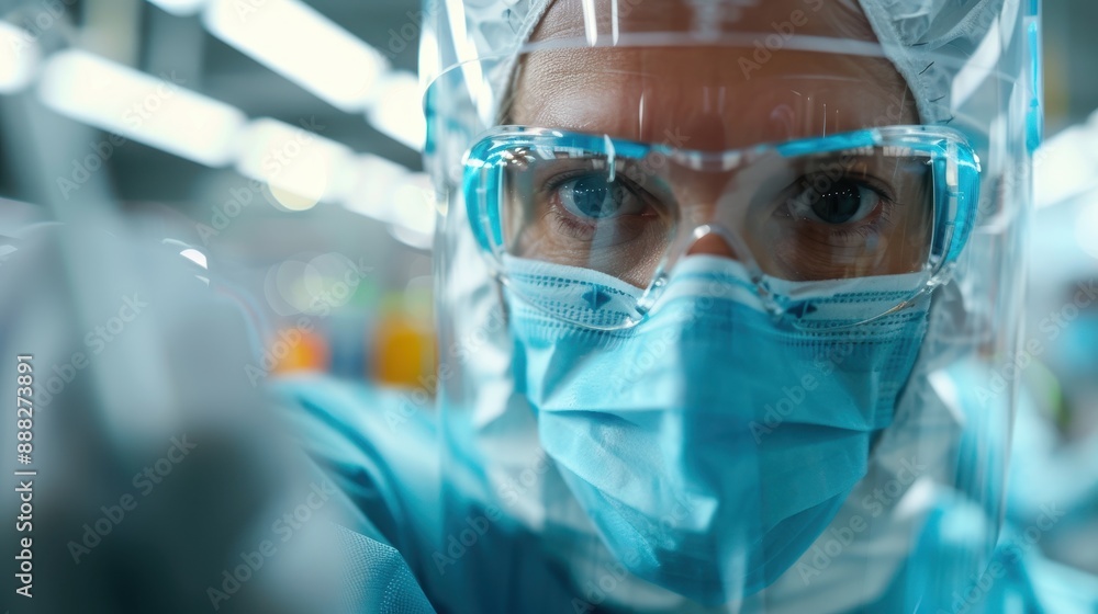 An engineer in full protective gear working in a clean laboratory setting, highlighting safety and precision in handling sensitive experiments and intricate technological processes. An engineer in full protective gear working in a clean laboratory setting, highlighting safety and precision in handling sensitive experiments and intricate technological processes.